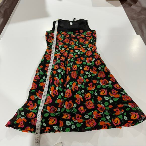 H&M Divided Black & Orange Floral Rose Print Sleeveless Dress Size 4‎ - Picture 11 of 11